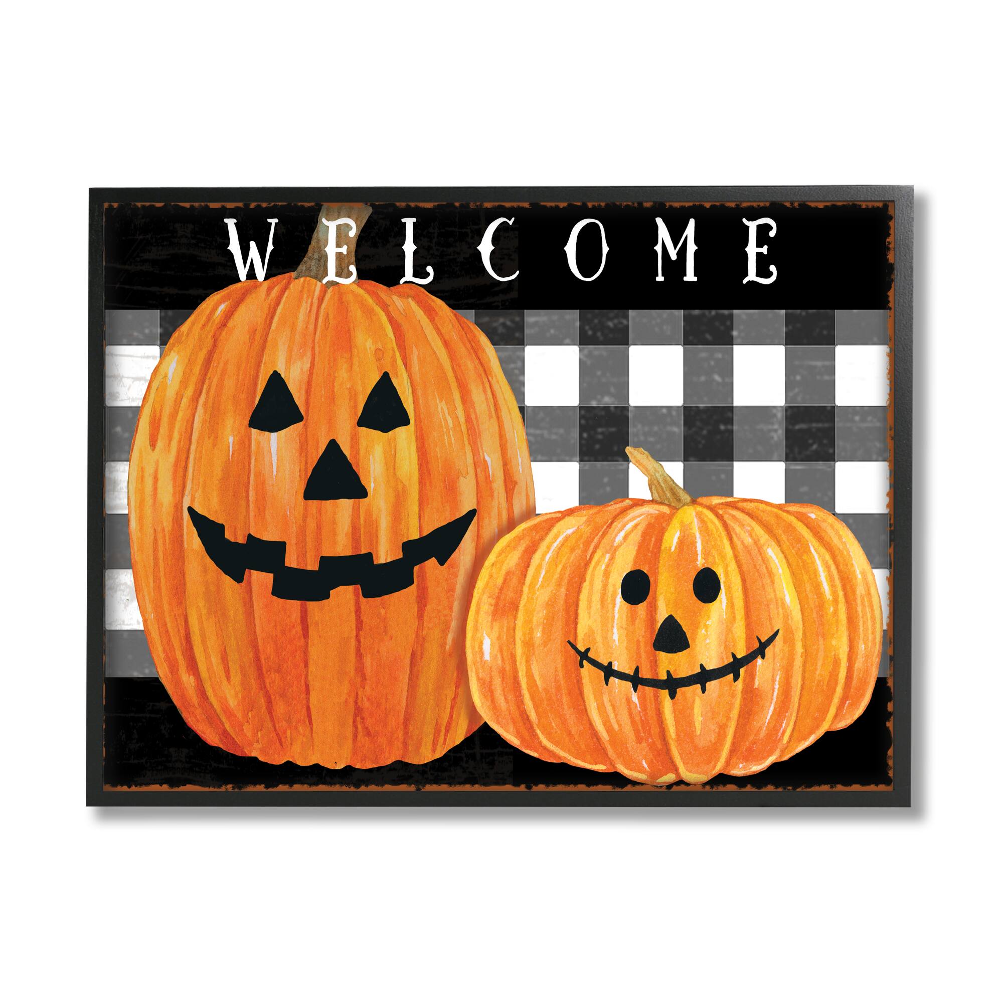 Stupell Industries Halloween Welcome Happy Pumpkins with Frame Wall Accent